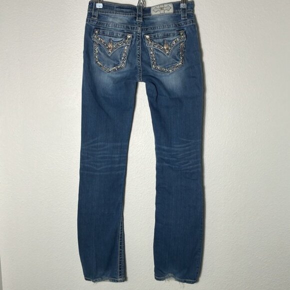 Miss Me slim Boot Cut Jeans w/Rhinestone embellished Embroidered Pocket size 26 - Picture 6 of 7